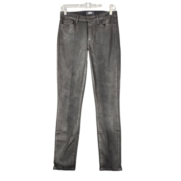 PAIGE Denim - Paige Hoxton Ankle Coated Black Skinny Jeans High Rise Size 27 Leather Look